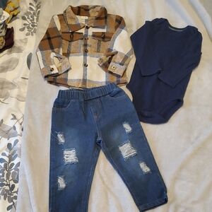 KIDS Plaid Jacket and Denim Outfit Set